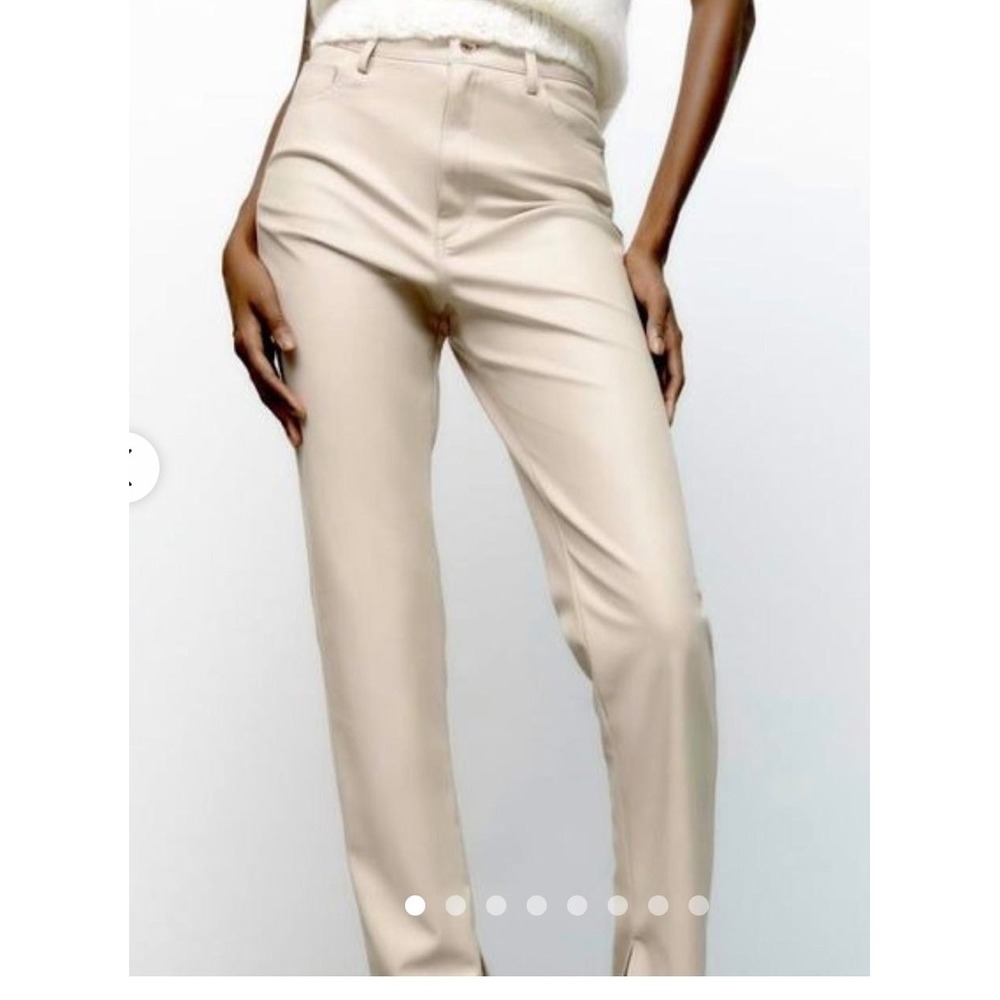 Zara Faux Leather High Waisted Straight Leg Pants Beige Stone Size 8 4387/223